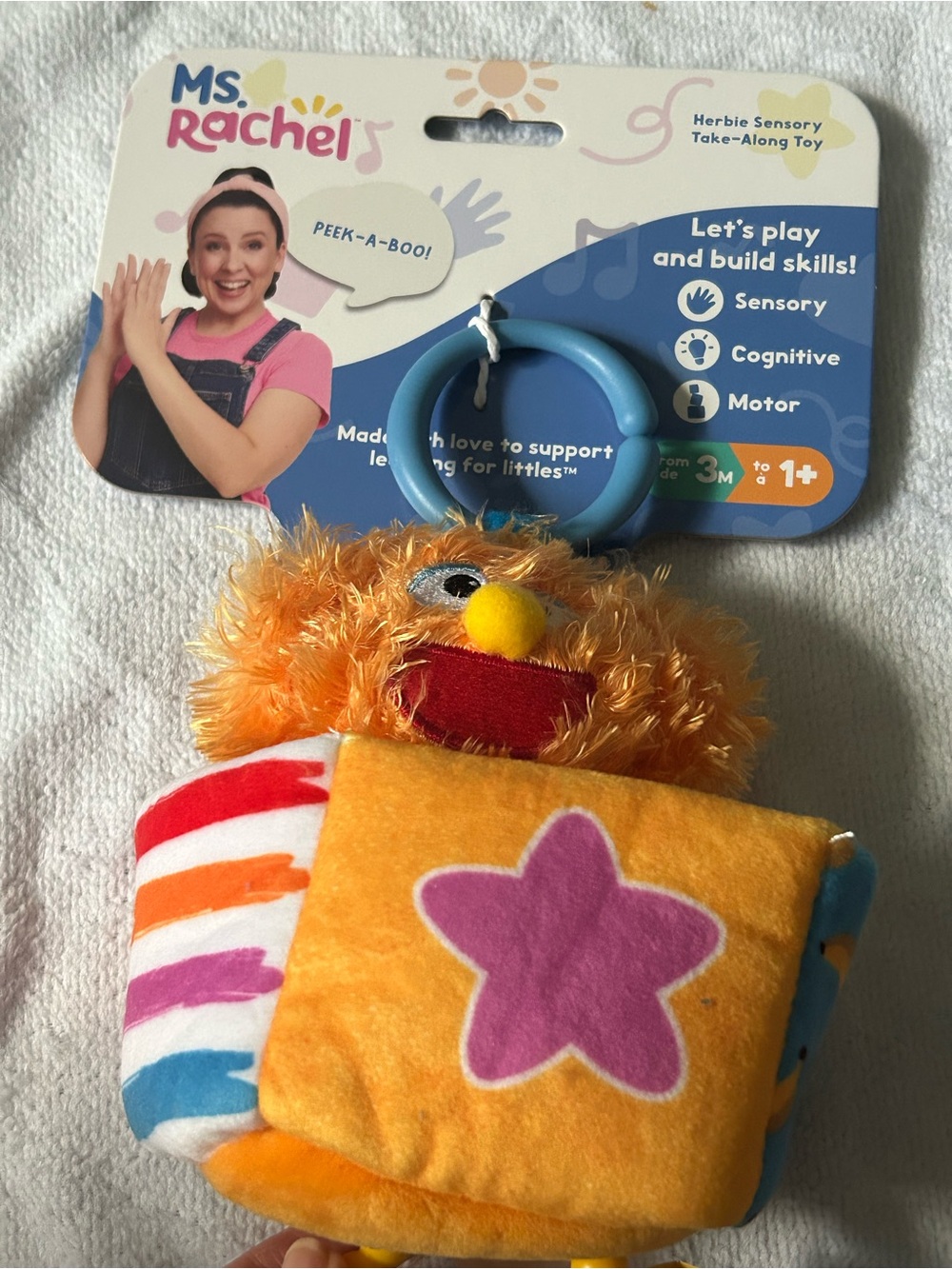 Ms Rachel Herbie Sensory Take-Along Toy Baby Peek A Boo Pull Down Toy NIP